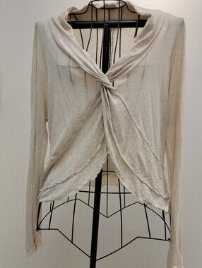 Natural All-Cotton Twist-Front Long Sleeve Top